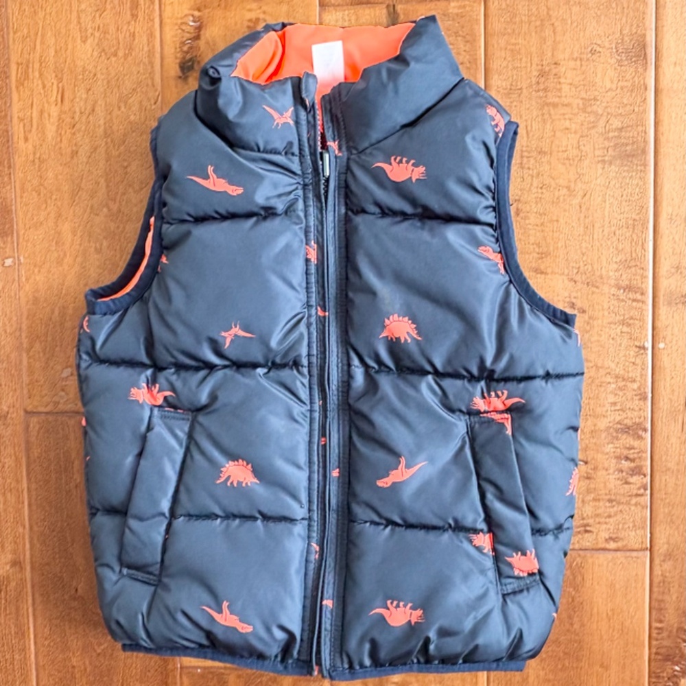 Baby GAP Reversible Navy-Blue/Orange Dinosaur Puffer Vest 4 Yrs‎ Outdoor